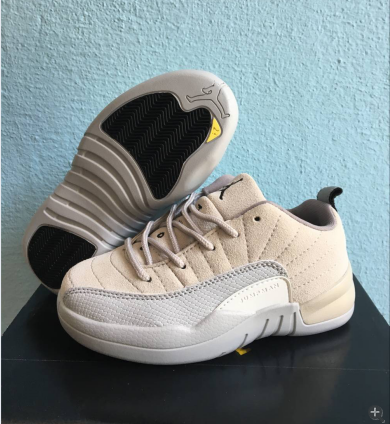 Air Jordan 12 Beign Grey White Shoes For Kids - Click Image to Close